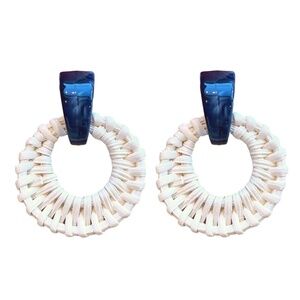 Navy and White Bali Button Statement Stud Earrings